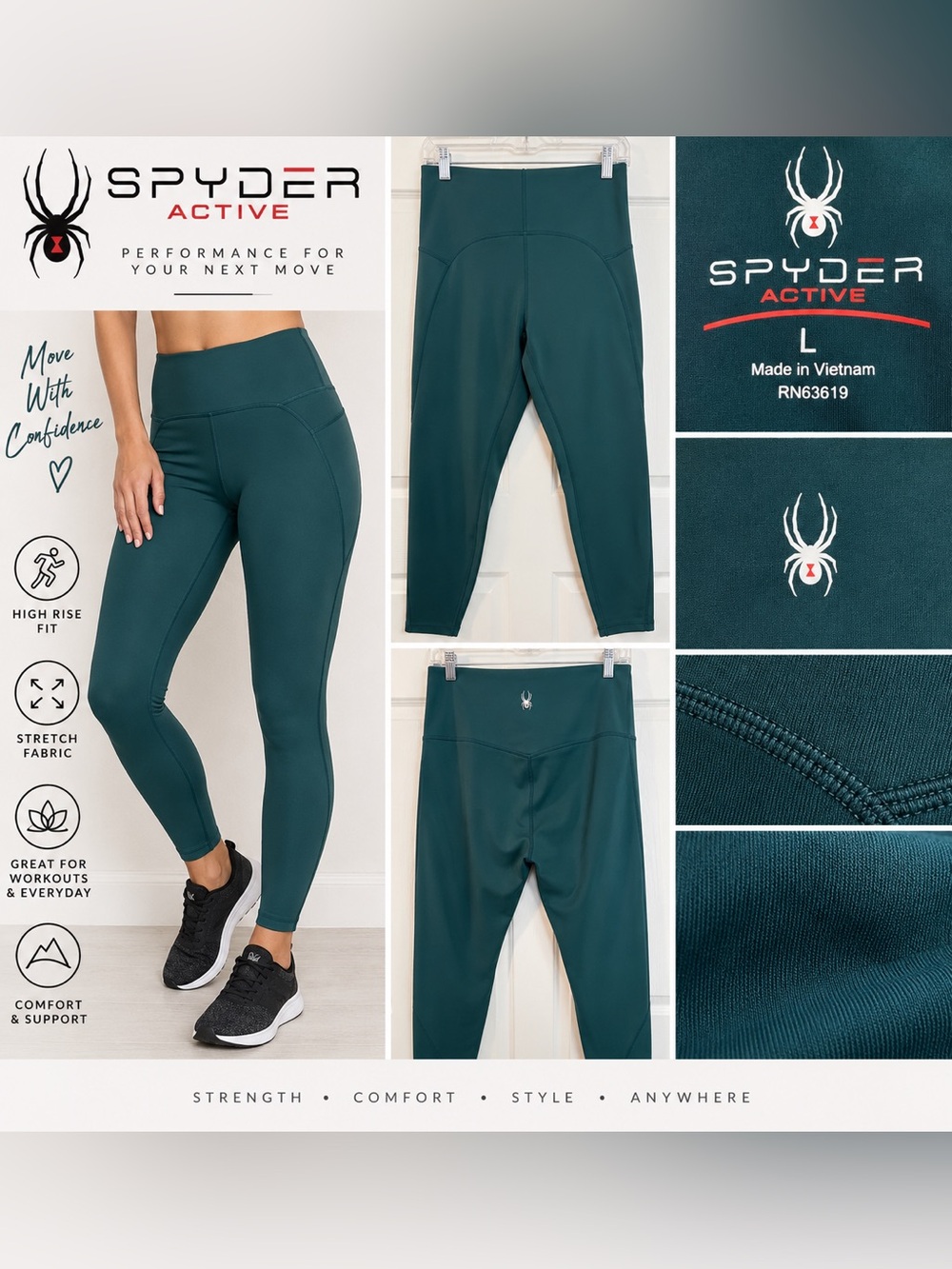Spyder Active Women’s High Rise Leggings Size Large Dark Teal Green Athletic Yog